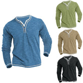 Hearujoy waffle Henry Collar Button T shirts For Men Patchwork Long Sleeve Tops Sweatshirt Spring Autumn Fashion Casual Tee Streetwear
